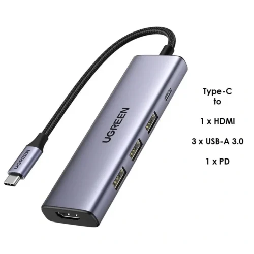 Hub Ugreen Usbc Hdmi 4k 5 En 1 Con 3 Usb3.0 + UsbC